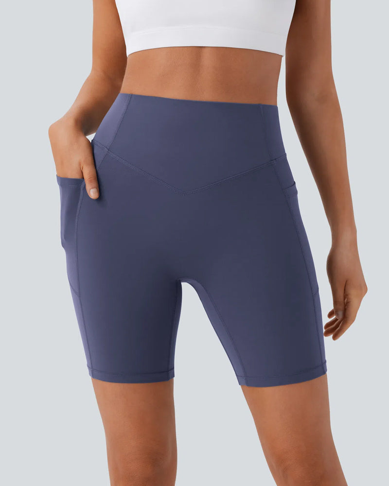 High-Waisted Butt-Lifting Training Shorts with Tummy Control, Side Pockets, and Shaping – 7-Inch Inseam