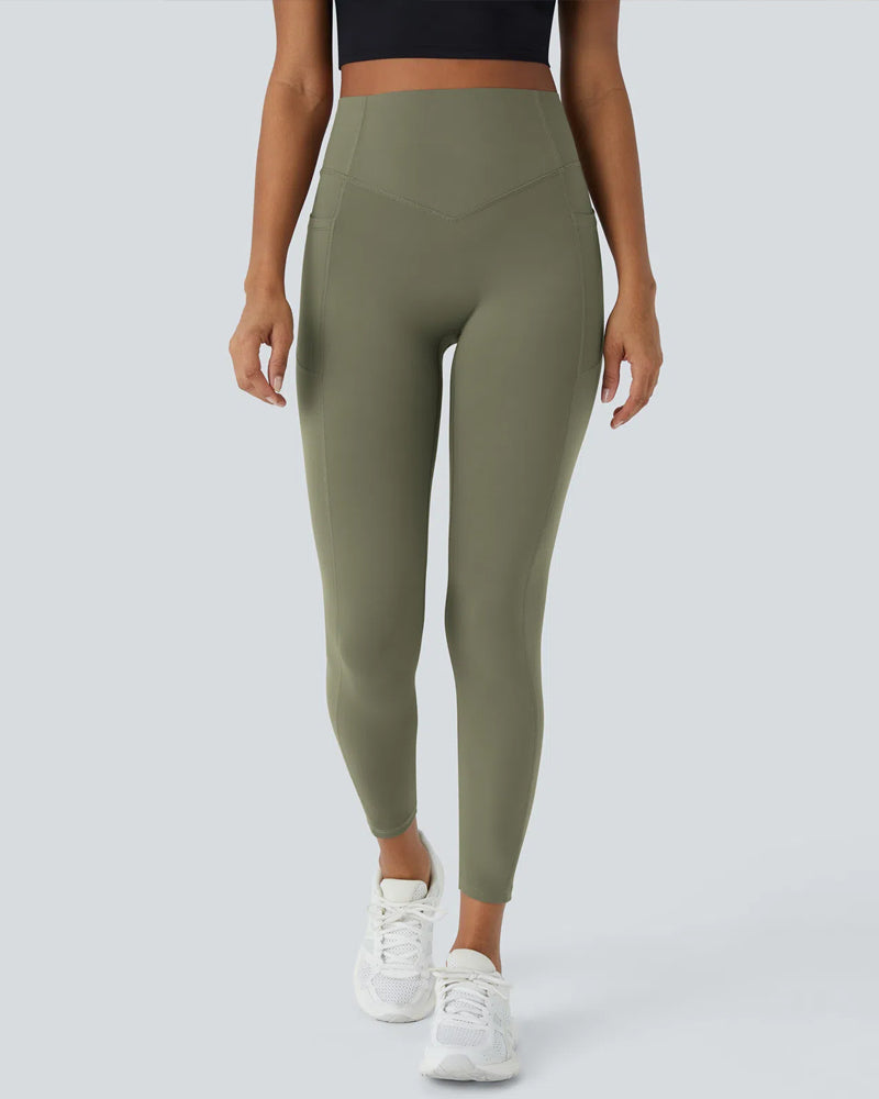 High-Waisted Tummy-Control Leggings with Side Pockets for Workouts