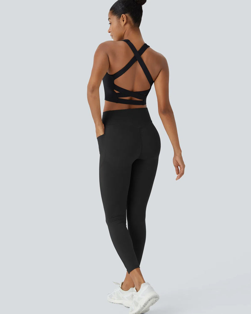 High-Waisted Tummy-Control Leggings with Side Pockets for Workouts