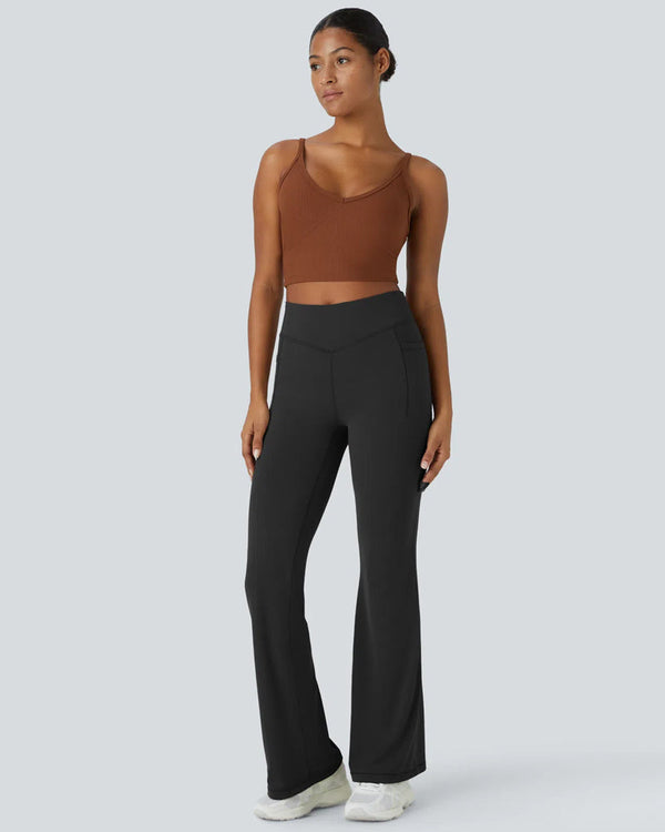 Sculpted High-Waist Tummy-Control Flare Leggings with Pockets
