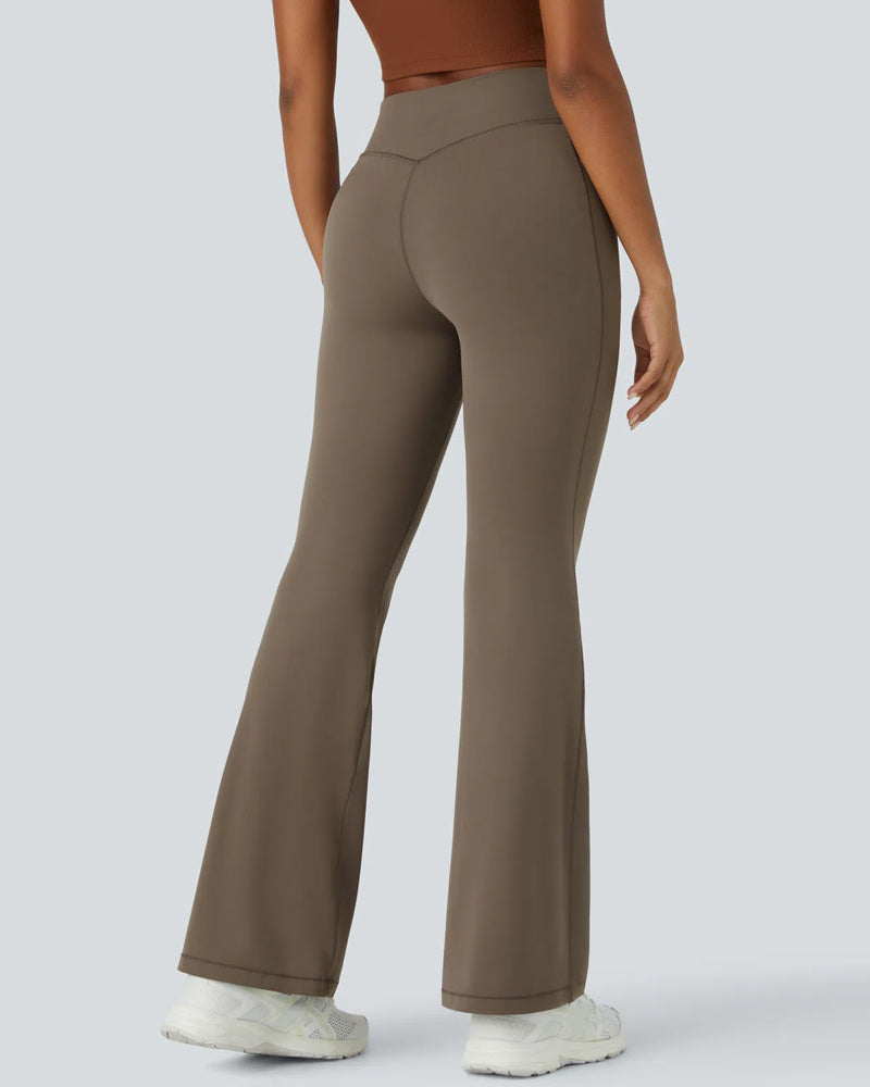 Sculpted High-Waist Tummy-Control Flare Leggings with Pockets