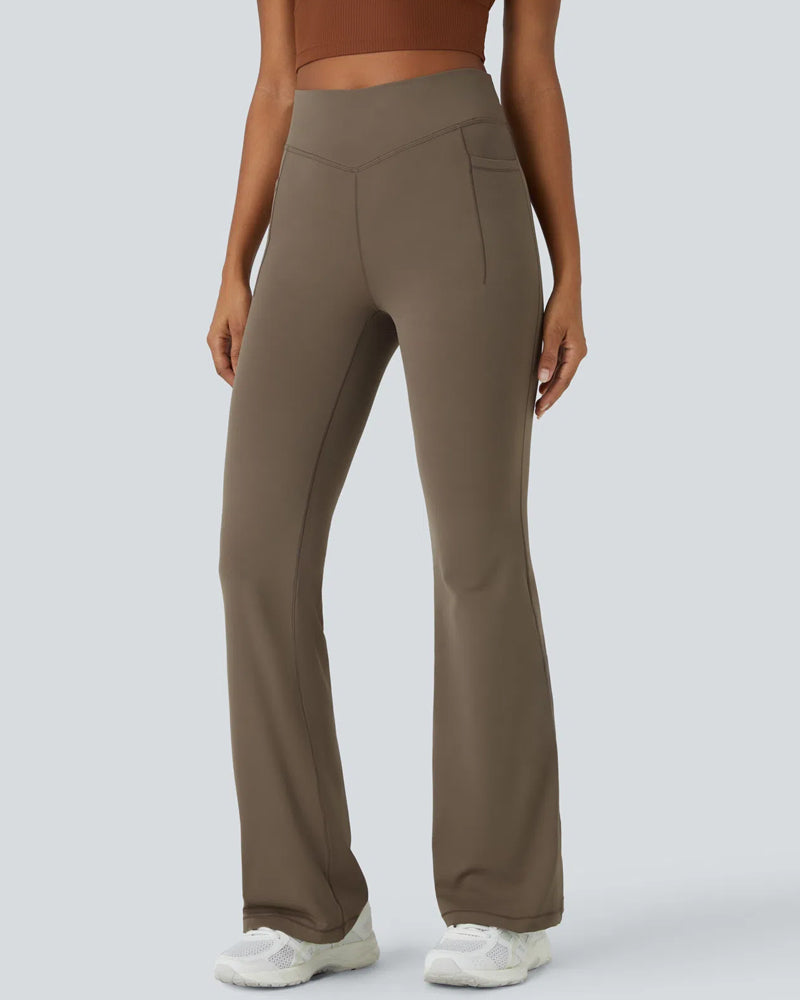 Sculpted High-Waist Tummy-Control Flare Leggings with Pockets