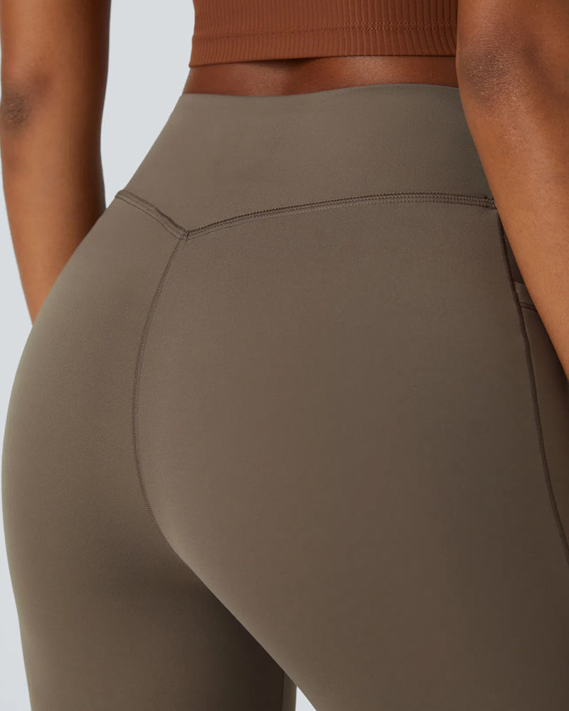 Sculpted High-Waist Tummy-Control Flare Leggings with Pockets