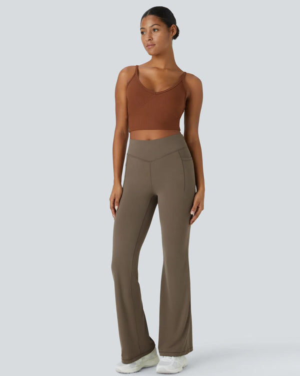 Sculpted High-Waist Tummy-Control Flare Leggings with Pockets