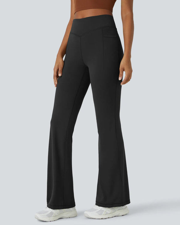 Sculpted High-Waist Tummy-Control Flare Leggings with Pockets