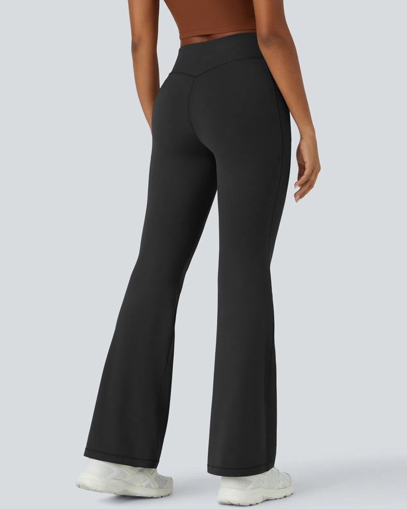 Sculpted High-Waist Tummy-Control Flare Leggings with Pockets