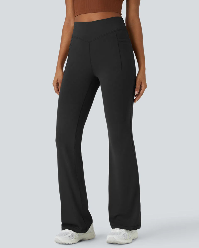 Sculpted High-Waist Tummy-Control Flare Leggings with Pockets