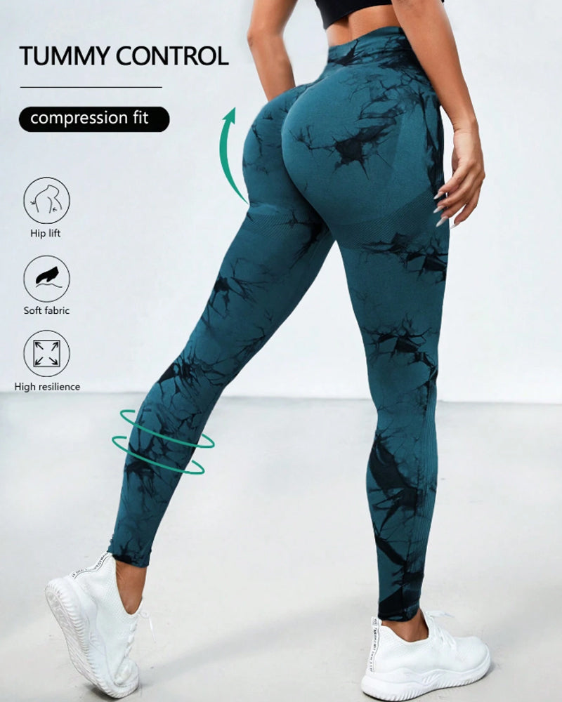 Vibrant Tie-Dye Wide-Waistband Athletic Leggings