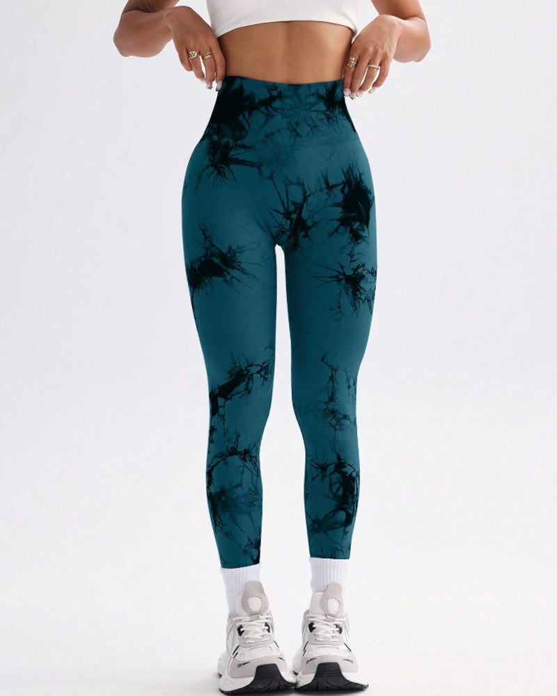 Vibrant Tie-Dye Wide-Waistband Athletic Leggings