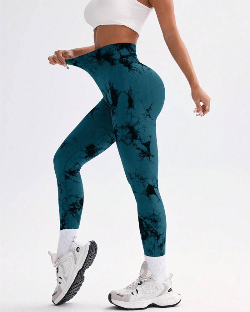 Vibrant Tie-Dye Wide-Waistband Athletic Leggings