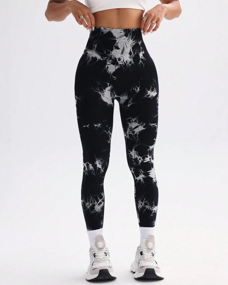 Vibrant Tie-Dye Wide-Waistband Athletic Leggings