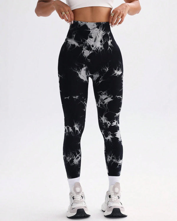 Vibrant Tie-Dye Wide-Waistband Athletic Leggings