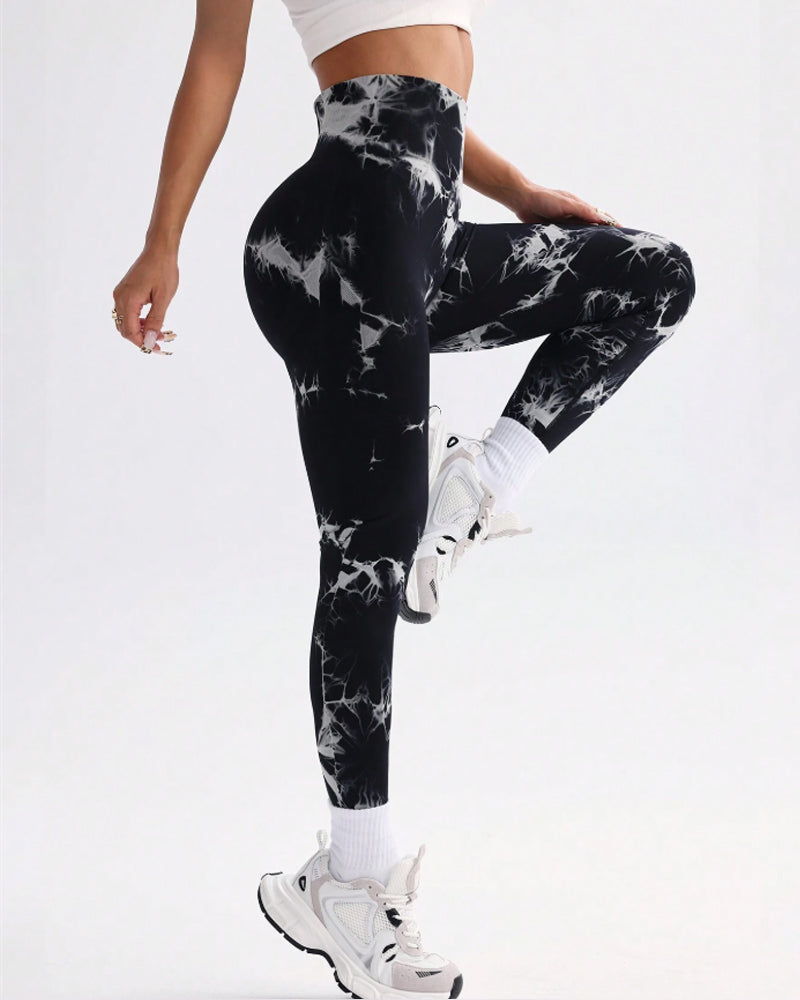 Vibrant Tie-Dye Wide-Waistband Athletic Leggings