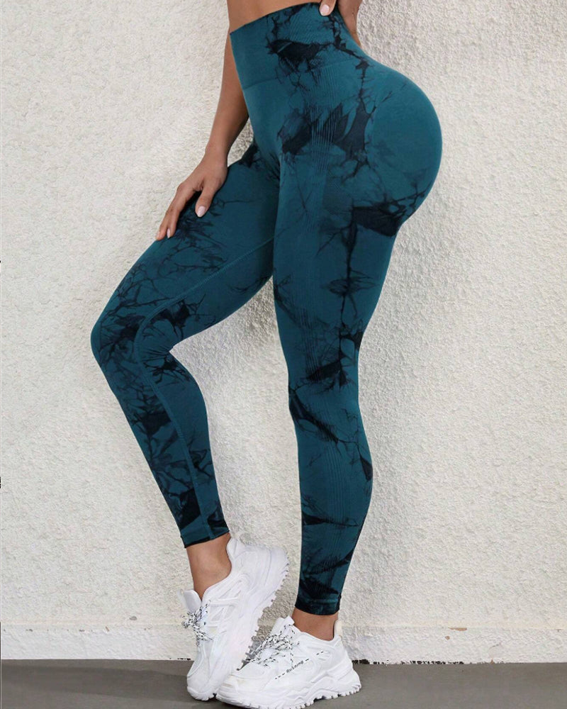 Vibrant Tie-Dye Wide-Waistband Athletic Leggings